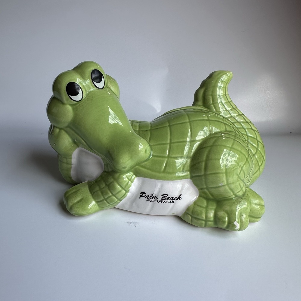 Vintage Green Ceramic Alligator Piggy Bank Home Decor Palm Beach Florida